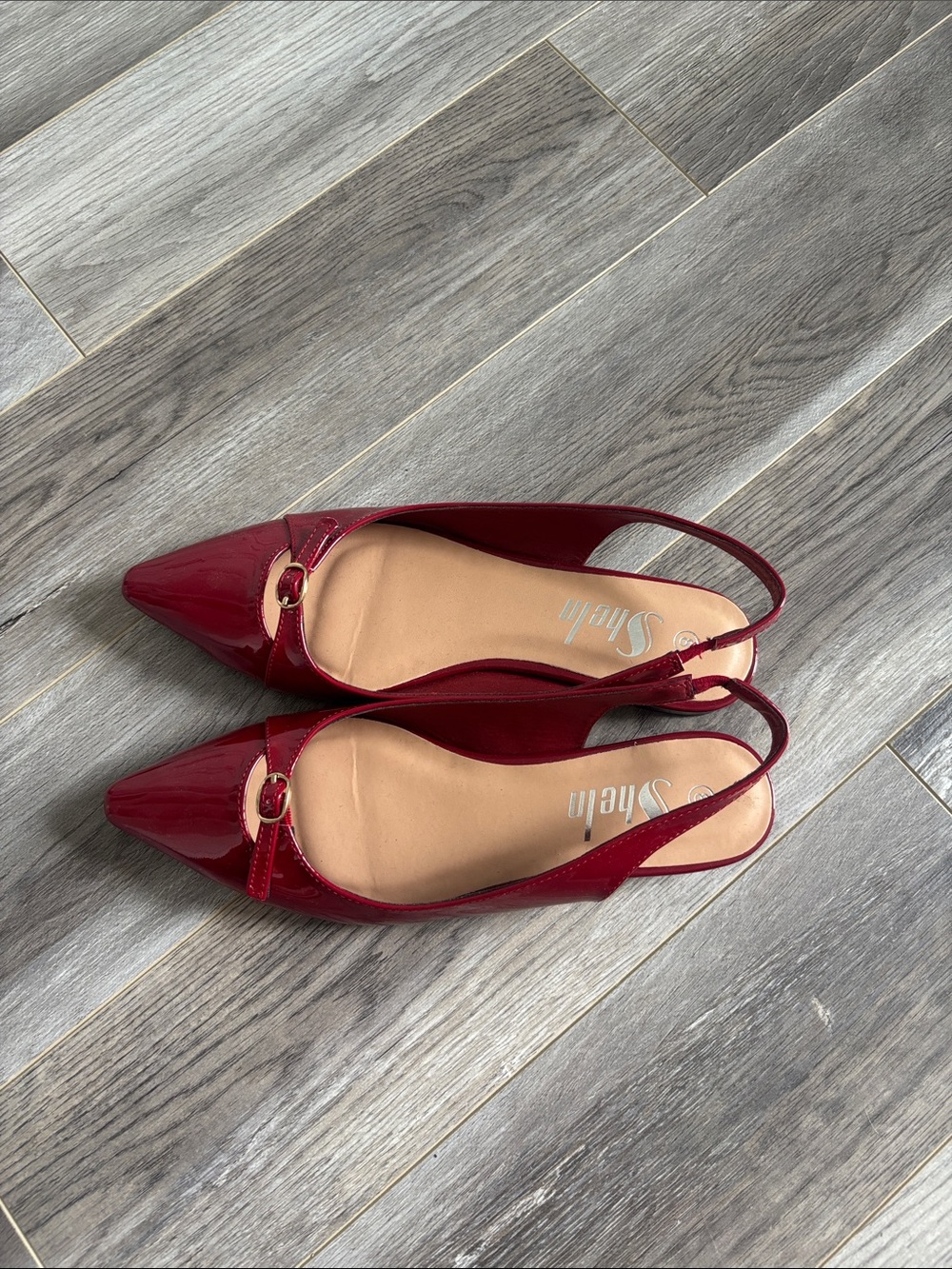 SHEIN Burgundy Red Patent Pointed Toe Slingback Flats Size 8 - Picture 2 of 11